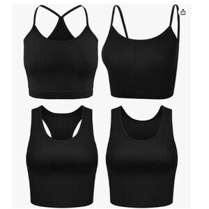Women’s Crop Tops 4-Pack XL Black Basic Workout Tops Spaghetti Strap Tank